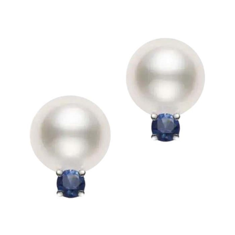 Mikimoto Cultured Pearl And Blue Sapphire Earrings